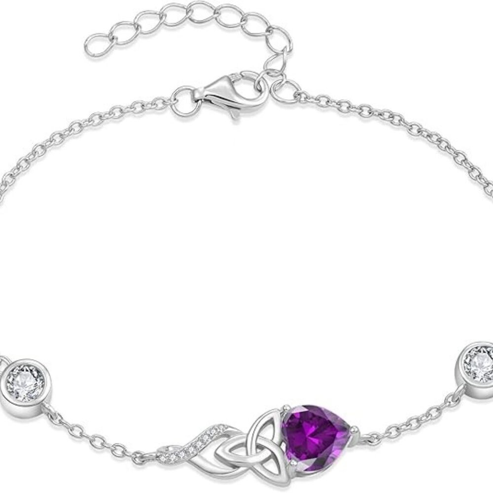 Infinity Celtic Knot Sterling Silver Birthstone Bracelet 02 February - Amethyst